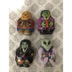 Vintage 90s Halloween‎ Tins Litho Metal Container Storage Display Decor Set Of 4